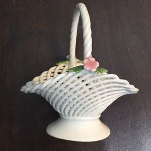 Just in time for Easter hand made Porcelain mini woven basket with pink flowers